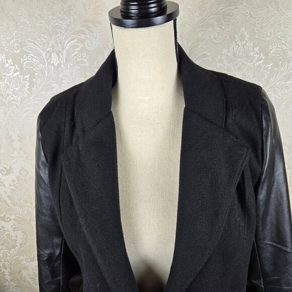 JeyKay Size XL Black Long Length Jacket Faux Leather Sleeves and Trim Pockets - Picture 2 of 11